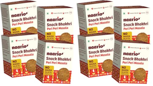 Image of Naario Peri Peri Crackers (12 Calories /pc) Healthy Snack for Kids and Adults | High-Fibre, Whole Wheat Baked Bhakhri Spicy Flavour | Perfect for Guilt-Free Munching | 100g Pack of 8