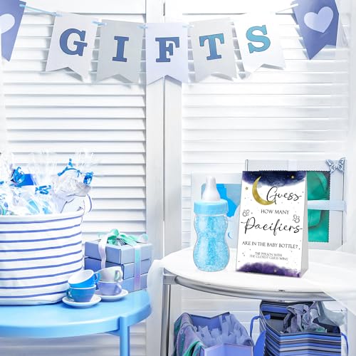 Image of Roowest 512 Pcs Baby Shower Games Guess How Many Pacifiers Sign 100 Small Guessing Games 10 HB Pencils 750ml Milk Bottle 400 Acrylic Pacifiers Decoration for Guest Gender Reveal(Blue,Moon)