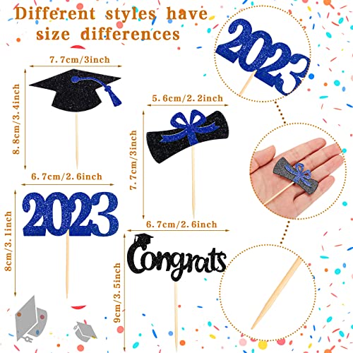 100 Pack 2023 Graduation Cupcake Toppers Grad Cap Food Appetizer Picks Cake Graduation Party Decorations Diploma Cupcake Picks For Cake Class Of 2023 Graduation Party Supplies (Black And Blue) #TOP2