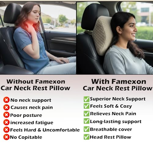 Image of Ultimate Car Neck Rest Pillow | Superior Neck Support Cushion | Relieves Neck Pain | Hi-Per Foam Head Rest Pillow for Comfortable Car Rides | with Washable Velvet Cover (Pack of 1)