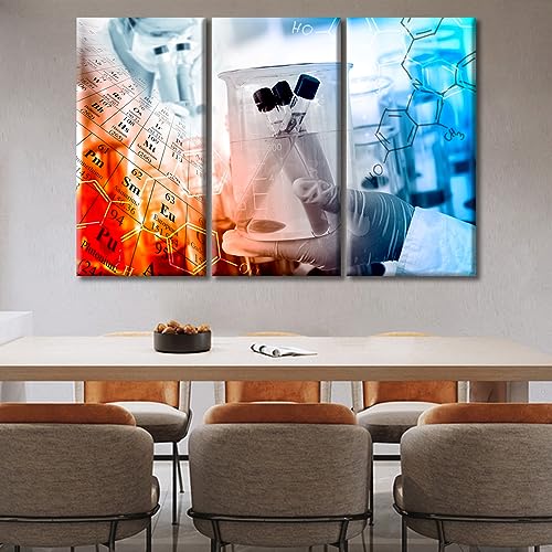 Image of 3 Panels Laboratory Wall Art Chemical Equations and Periodic Table Background Posters & Prints Medical Examination Framed Wall Art Giclee Print Gallery Packaging Artwork Ready to Hang (60 inch Wx40 H)