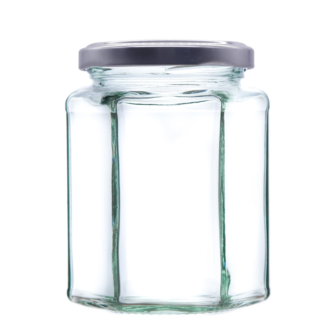 340g (280ml) Hexagonal Glass Jam Jars - Marmalade, Honey hex Jar (Silver Lid, Pack of 24)