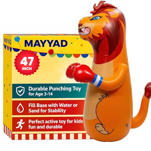 Golden - Brown Inflatable Punching Bag for Kids - 47 Inch Dinosaur Bop Bag Toy with Fast Bounce Back Action - Durable Punching Toy for Ages 3-14 - Fill Base with Water or Sand for Stability