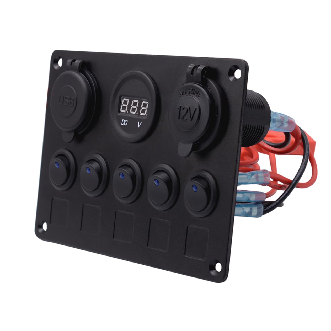 FUNOMOCYA Switch Panel 12-24v 5 Gang Marine Panel Led Rocker Switch Lighter Socket Dual USB Car Charger Voltmeter