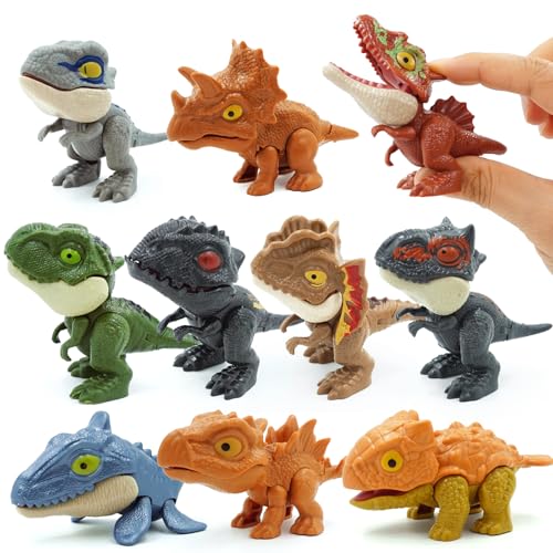 Peeokuo 10Pcs Biting Finger Dinosaurs Toy Dinosaurs Collectibles for Display Fun Snap Squad Dino Toys for 3+ Year Old Kids Birthday Gift Dino Party Gift Decorate for Kids Educational Gifts