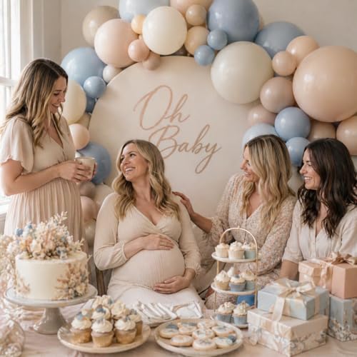 Image of Dusty Blue Nude Sand Balloons, Double Stuffed Apricot Nude Balloon Slate Fog Blue Cream Beige Ivory White Sand Latex Balloons 12 Inch for Boys Baby Shower Birthday Bridal Wedding Party Decorations