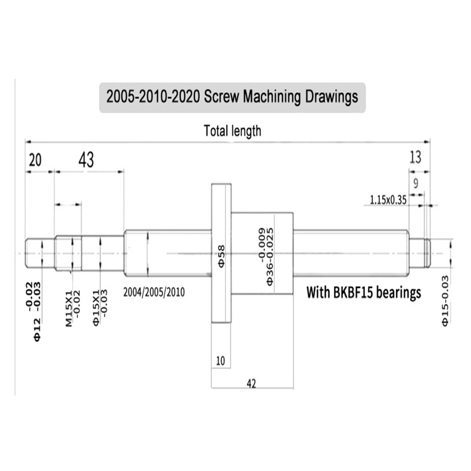 Metal Ball Screw nut end Processing 1set Ball Screw SFU2005 1050-2000mm with BKBF15 End Machining+BallScrew Nut+Supporter+Coupling(1450mm)