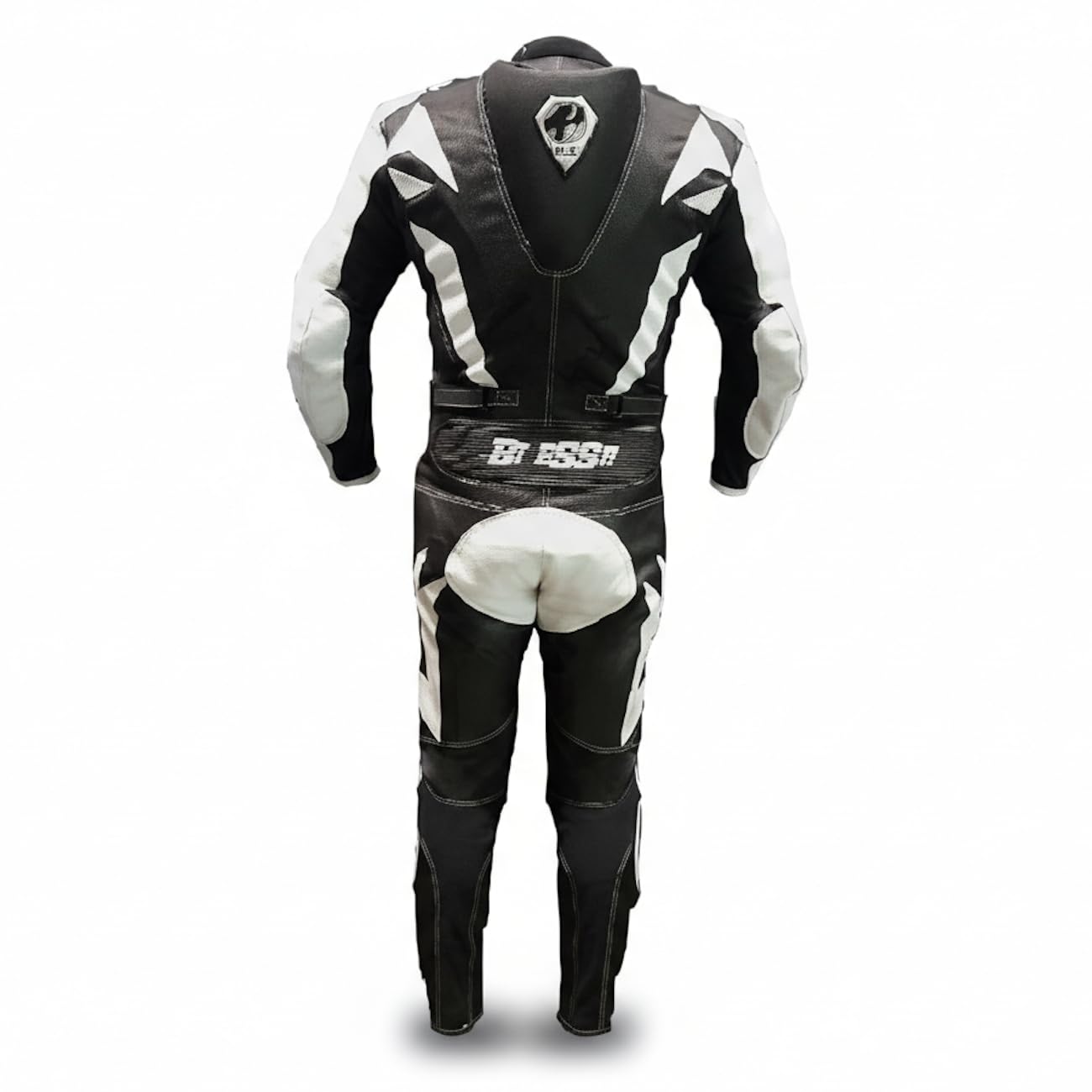 BI ESSE - Einteiliger Motorradanzug aus Leder und Stoff, ideal für Straße, lange Reisen, Touren, Pitbikes, komplett mit Buckel und zertifiziertem starren Schutz (Weiß/Schwarz, XXL)