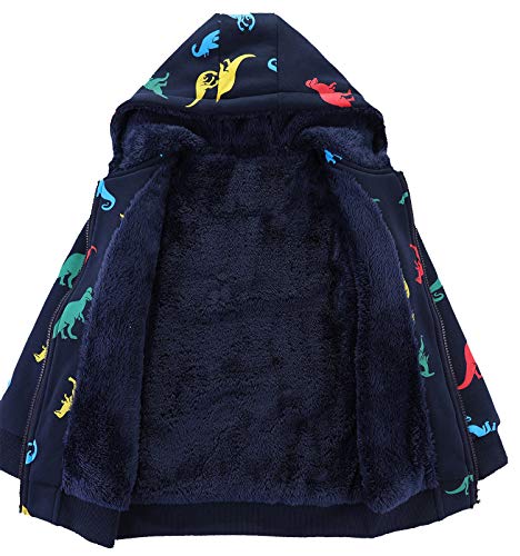 Boy's Sherpa Fleece Lined Jacket,Navy Dinosaur Spring Fall Winter Warm Hoodie Coat Clothes 5t