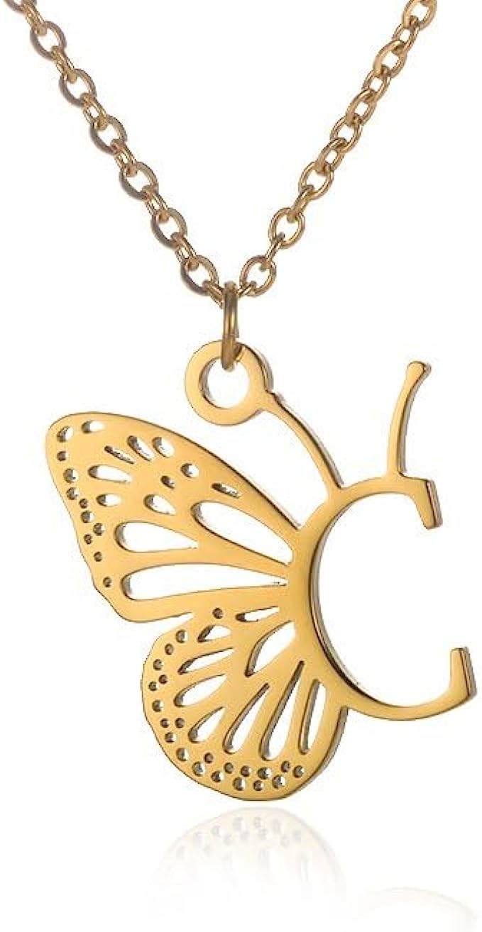 El Regalo Dainty Initial Butterfly Pendant Necklace for Girls & Women, 14K Gold Plated Stainless Steel Anti Tarnish Butterfly Letters Pendant Necklace Jewelry (C Letter) (B0CC91D3B6) Amazon Price History, Amazon Price Tracker