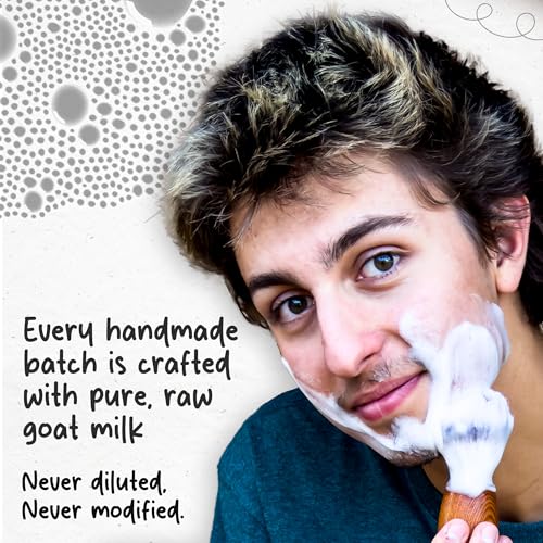 Image of HushHush Farms Shaving Soap for Men | Handmade with Goat Milk, Olive Oil & Cocoa Butter | Plastic-Free & Moisturizing Shave Soaps | Pack of 3 (Patchouli, Tea Tree, Lavender Mint)