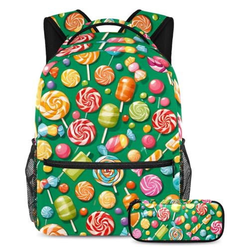 Sac à dos avec trousse motif bonbon vert multicolore fille garçon ado