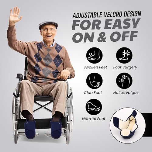 Image of Mens Extra Wide Width Diabetic Slippers Memory Foam With Adjustable Soft Non-Slip Orthopedic House Shoes for Elderly Swollen Feet, Arthritis, Edema