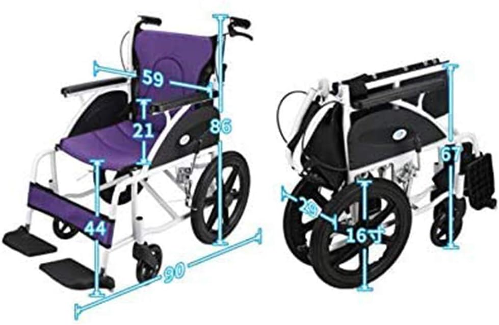 Self Propelled Wheelchair Aluminium, Lightweight and Foldable Frame Wheelchairs with Brakes and Backrest (Color : Purple) : Everything Else