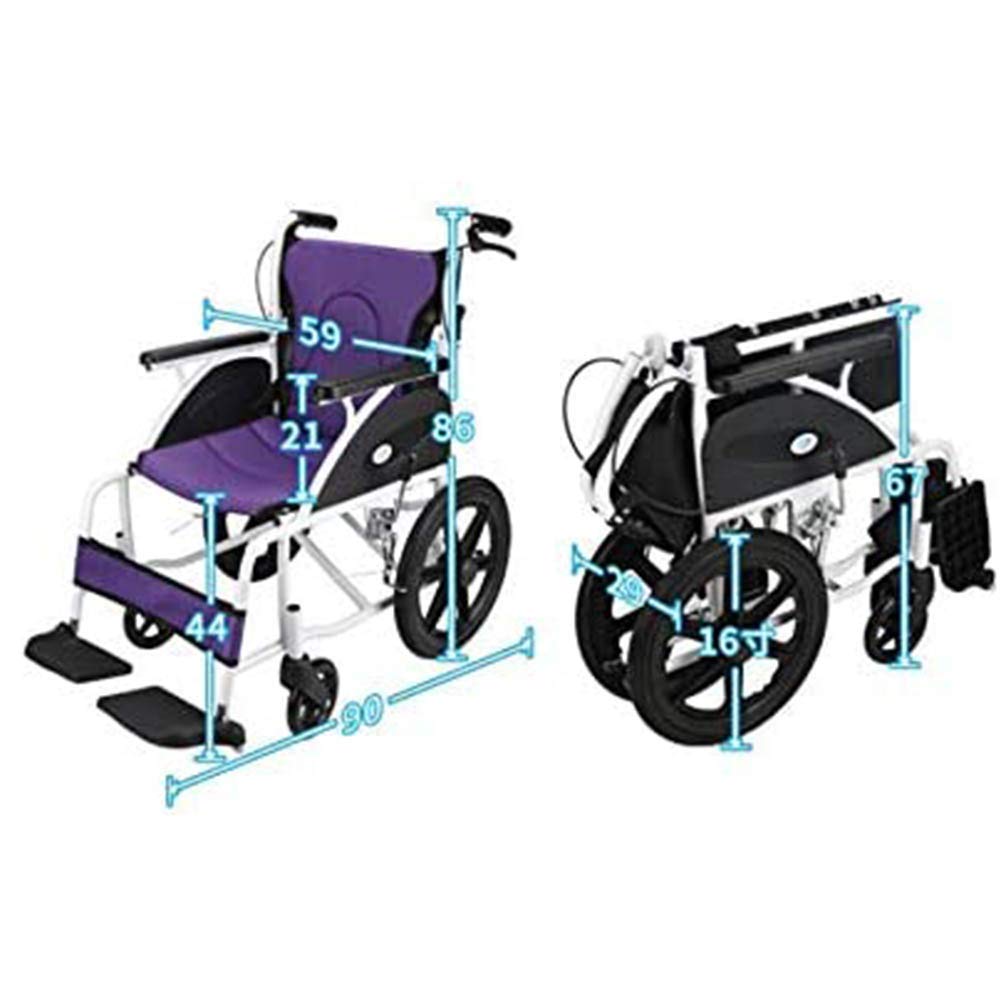 Silla de Ruedas Transit Sillas de Ruedas de Aluminio, de Estructura Liviana y Plegable con Frenos y Respaldo Plegable (Morado)