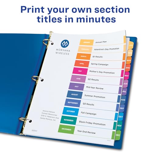 Avery Ready Index Table of Contents Dividers, 12-Tab, January - December, 1 Set (11127), Multi Color image 1