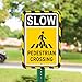 Slow Pedestrian Crossing Signs 18 x 12 Inches Metal Rust-Free Aluminum Weatherproof Outdoor Use Easy To Install 2 Pack