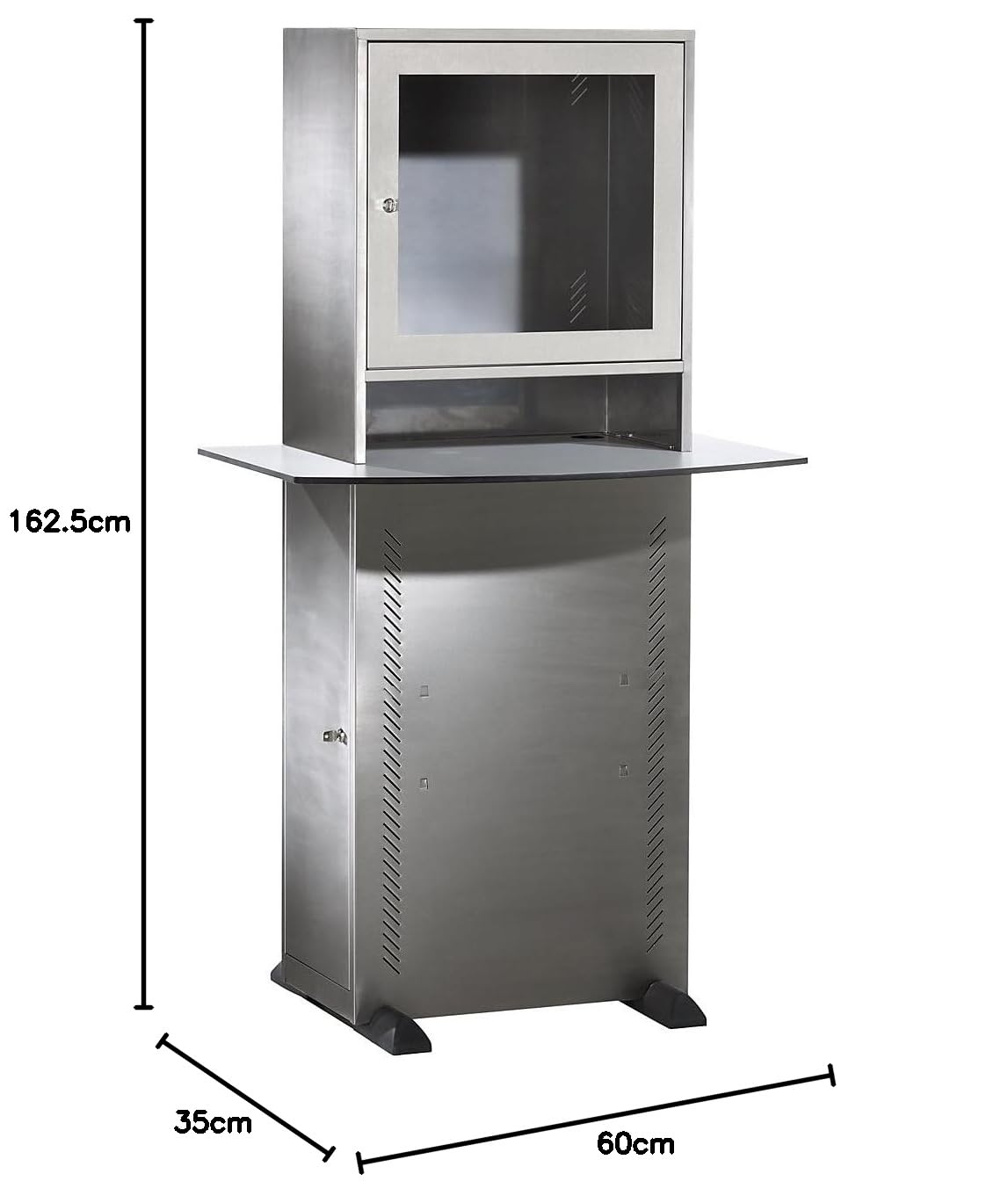 eurokraft | Edelstahl-PC-Schrank | mit Arbeitsplatte BxT 900 x 600 mm | HxBxT 1625 x 600 x 350 mm