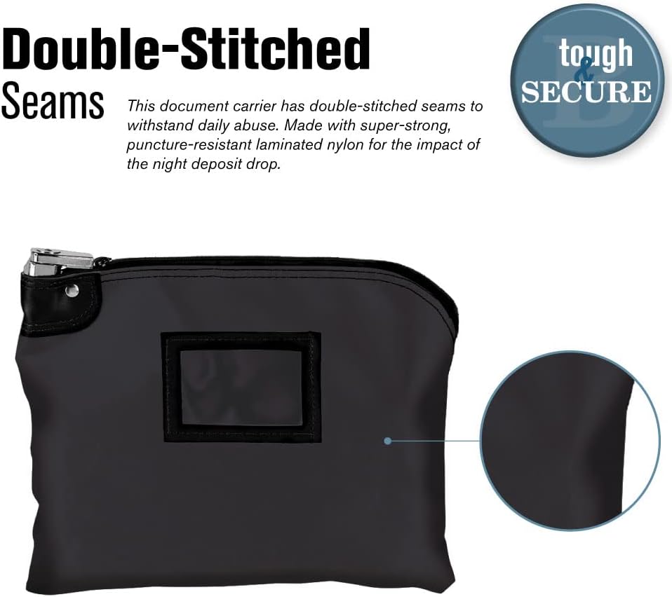 BankSupplies Laminated Nylon Locking Deposit Bag Black 15W x 11H 2 Keys Included HIPAA Puncture Resistant