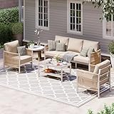 Oasbira Aluminum Outdoor Patio Furniture Set with Dual-Layer Coffee Table, 4 Piece Modern Patio Conversation Sets with PE Rope, Outdoor Sectional Sofa with Thick Cushions for Balcony, Porch, Beige