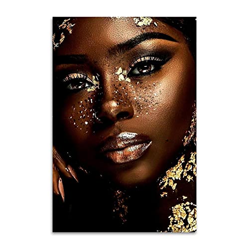 Impression sur toile femme africaine or noir, décoration murale haut de gamme