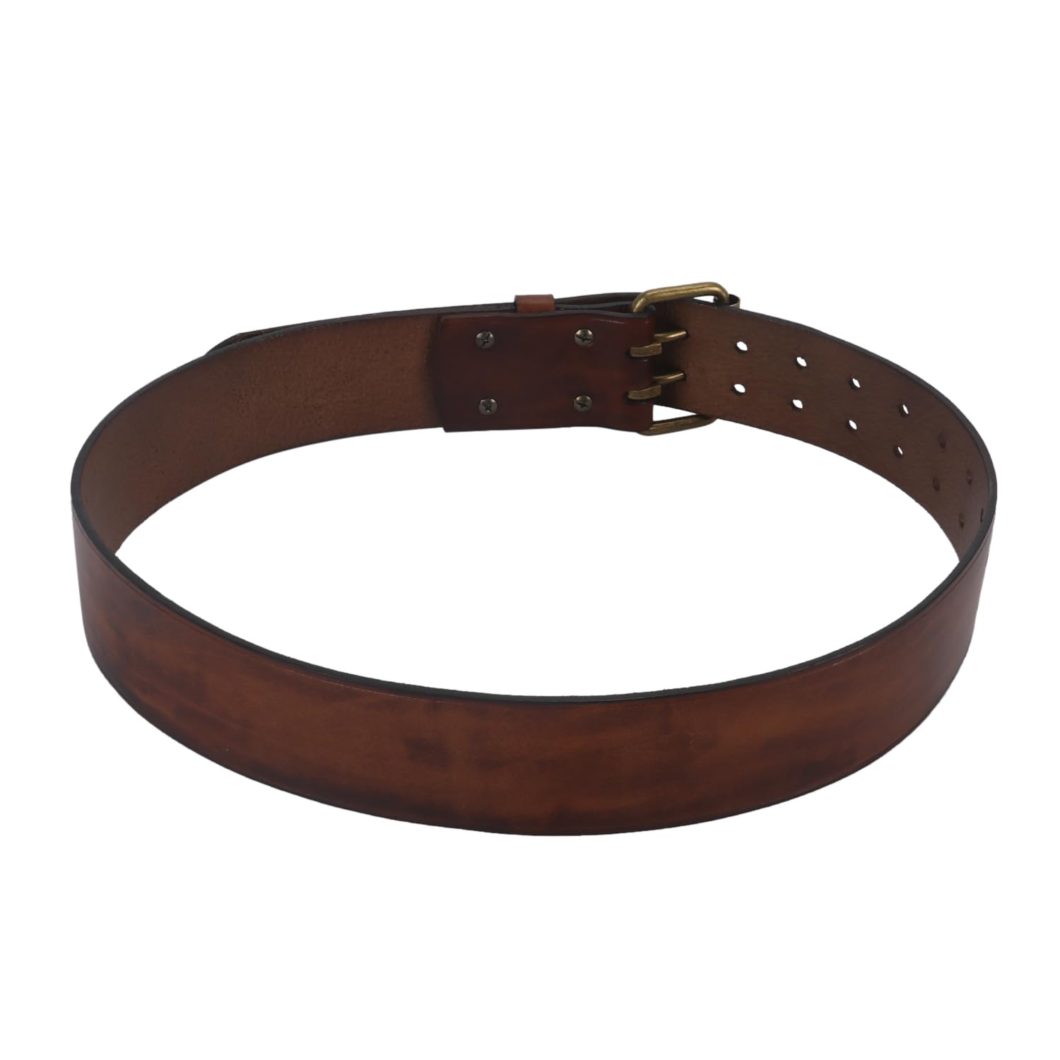 TOURBON Vintage Brown Leather Belt 32-47 inch for Men, 2 inch Wide Work Waist Belt with Double Prong (40-inch Long)