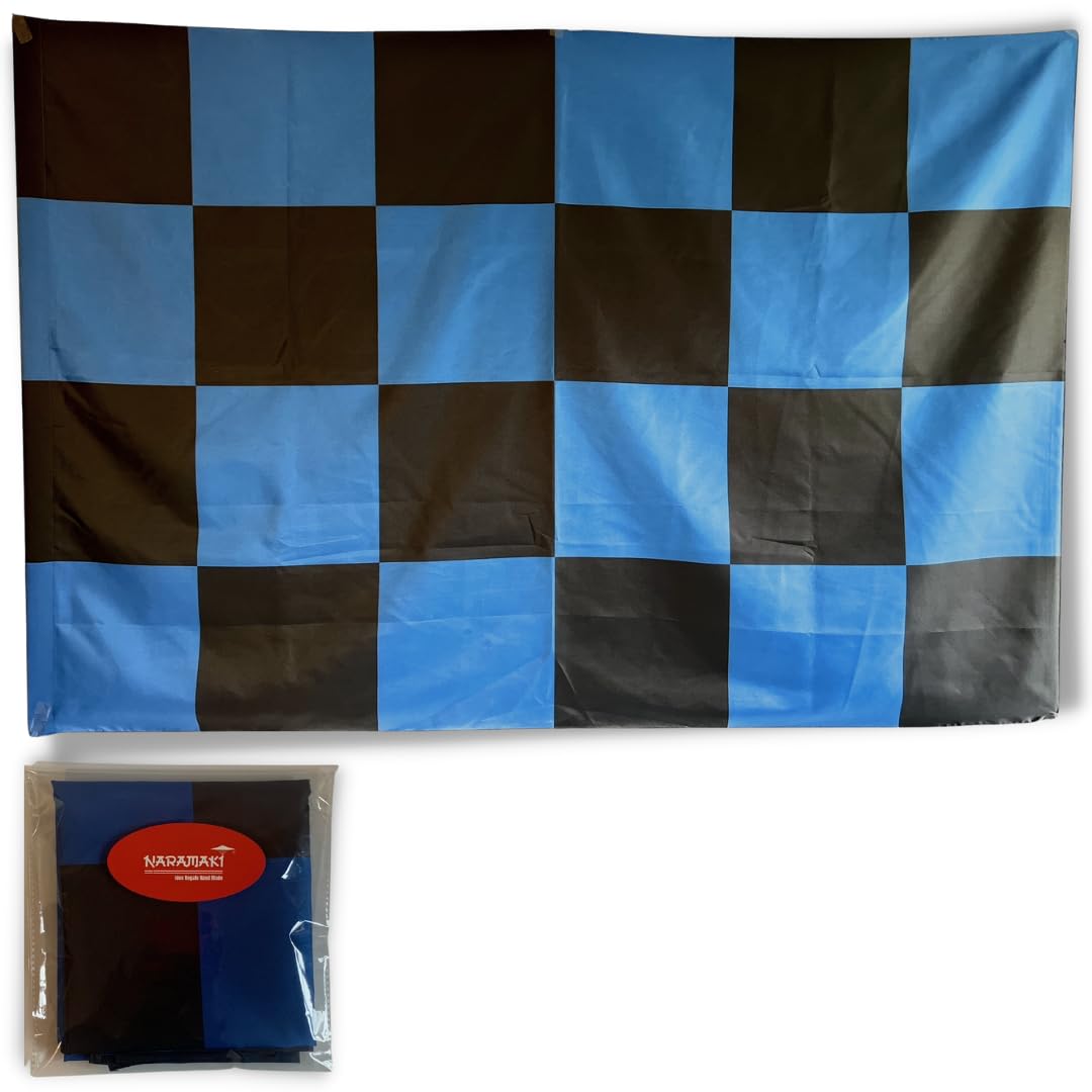 NARAMAKI® Bandiera Scacchi Neri E Azzurri 90x150cm - Made in Italy - Bandiera Int Scacchiera in Poliestere con Passante per Asta Nera ED Azzurra - Campinato di Calcio 2025