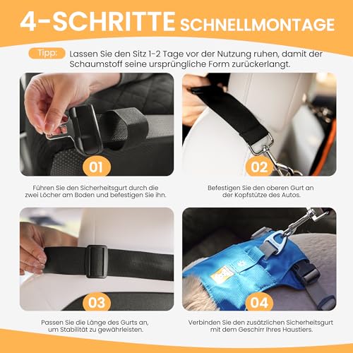 HiPetpy Hunde Autositz –Autositz mit Decke & dickem Kissen für kleine Hunde bis 14 kg/30 lb, Erhöhtes Design mit Sicherheitsleine, rutschfestes Hundebett fürs Auto mit Aufbewahrungstaschen (Grau)