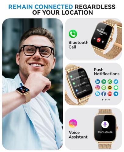 Image of Smart Watch for Women Men- Answer /Make Call, IP68 Waterproof Fitness Tracker with Sleep Monitor,Smartwatch for Andriod iPhone Compatible (Warm Gold Case w /Champagne & Vintage Gold Band, 1.91)