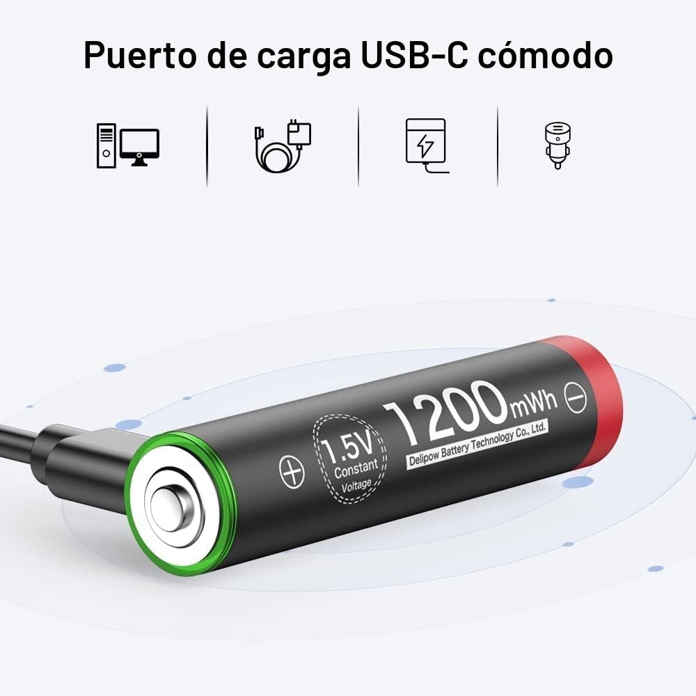 Pilas AAA Recargables USB-C 1,5V 1200mWh 16 Unidades