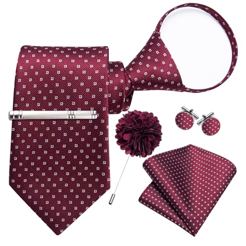 Image of DiBanGu Silk Pre-tied Ties for Men Formal Adjustable Necktie Set