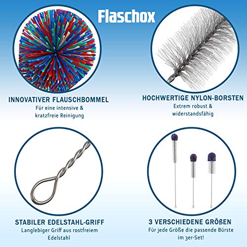 FLASCHOX Premium Flaschenbürste 3er Set I Verbessertes Konzept 2023 I Reinigungsbürste kratzerfrei reinigender Wollkopf… – Bild 3