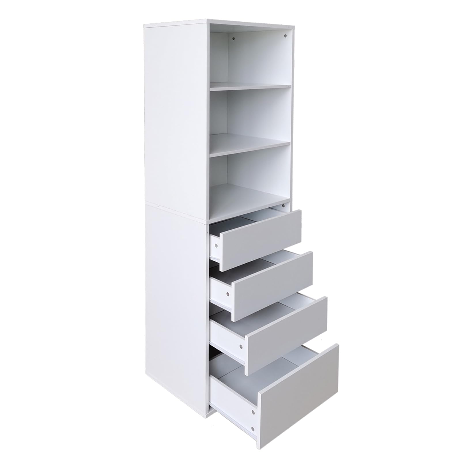 HTI living Hohe offene Kommode 3 Regalfächer 4 Schubladen Highboard Standregal Mehrzweckschrank