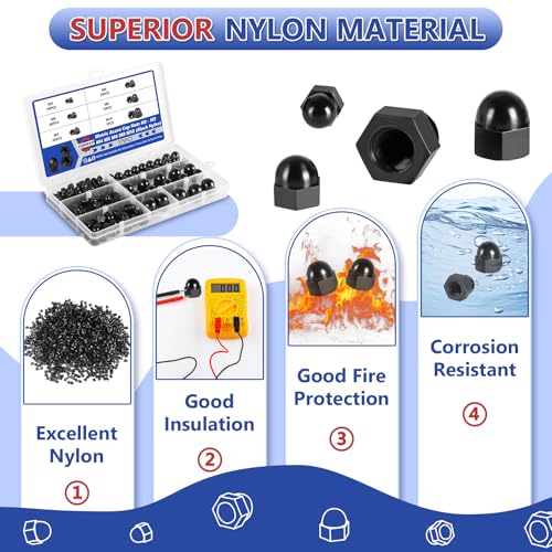 Nylon Hex Cap Nuts Assortment Kit - 175Pcs for Metric Bolts (M3-M10)