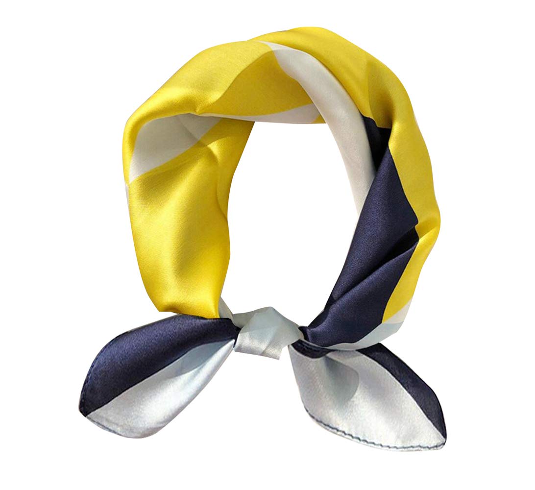 Pure Mulberry Silk Women's Small Square Scarf 21" x 21" Breathable Lightweight Neckerchief Printed Headscarf - Yellow - Small