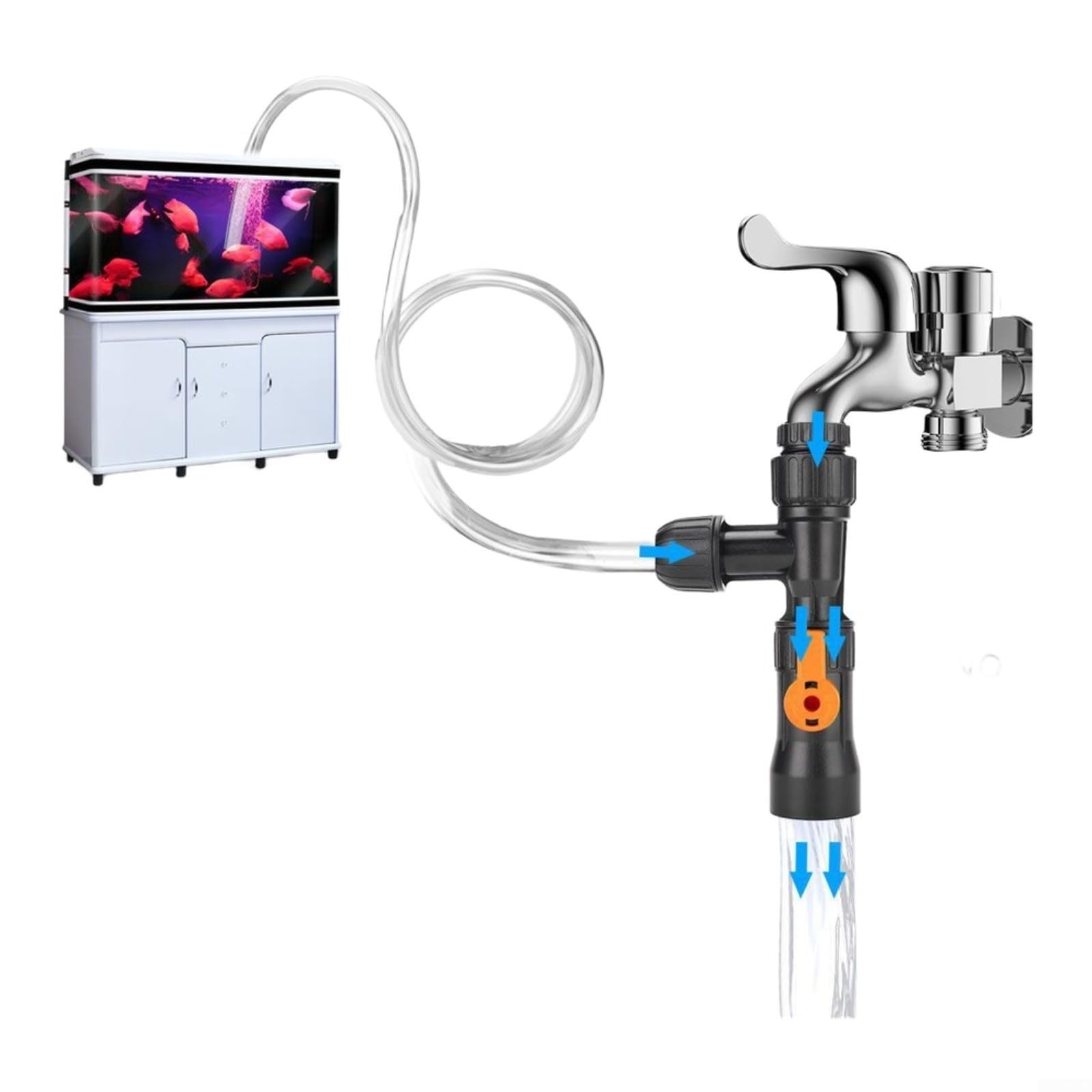 Changeur d'eau de type robinet pour aquarium, aspirateur pour nettoyage d'aquarium, outil de remplissage facile avec connecteur de robinet (diamètre intérieur de 12 mm) (GYHS-03 + tuyau