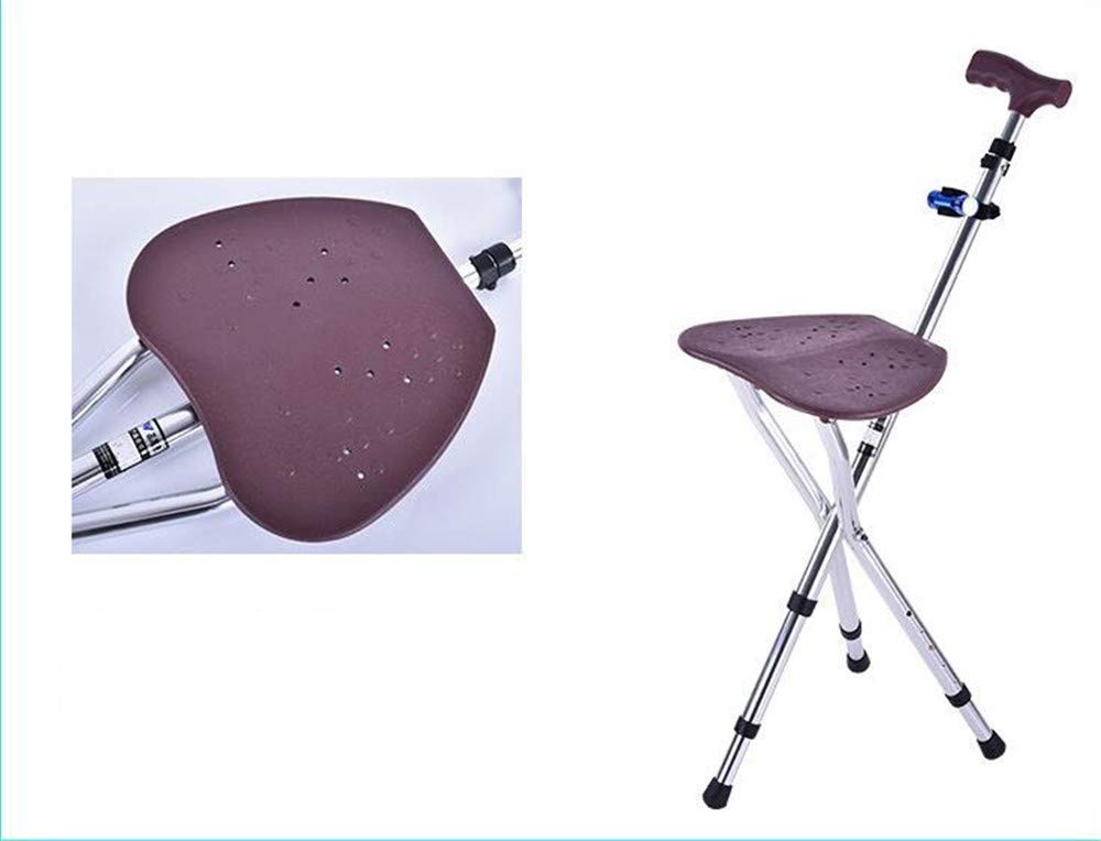 Taburete de Silla de bastón Plegable, Bastones, con Asiento, Taburete de Descanso de Pesca portátil con luz LED para Ancianos, muletas Times