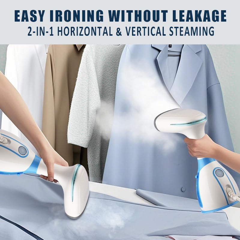 Handheld Garment Steamer, 1500W Portable Fabric Steamer, 9.47oz Large Removable Water Tank, 3 Steam Modes, 30-Second Fast Heating, for Home, Travel, Office
