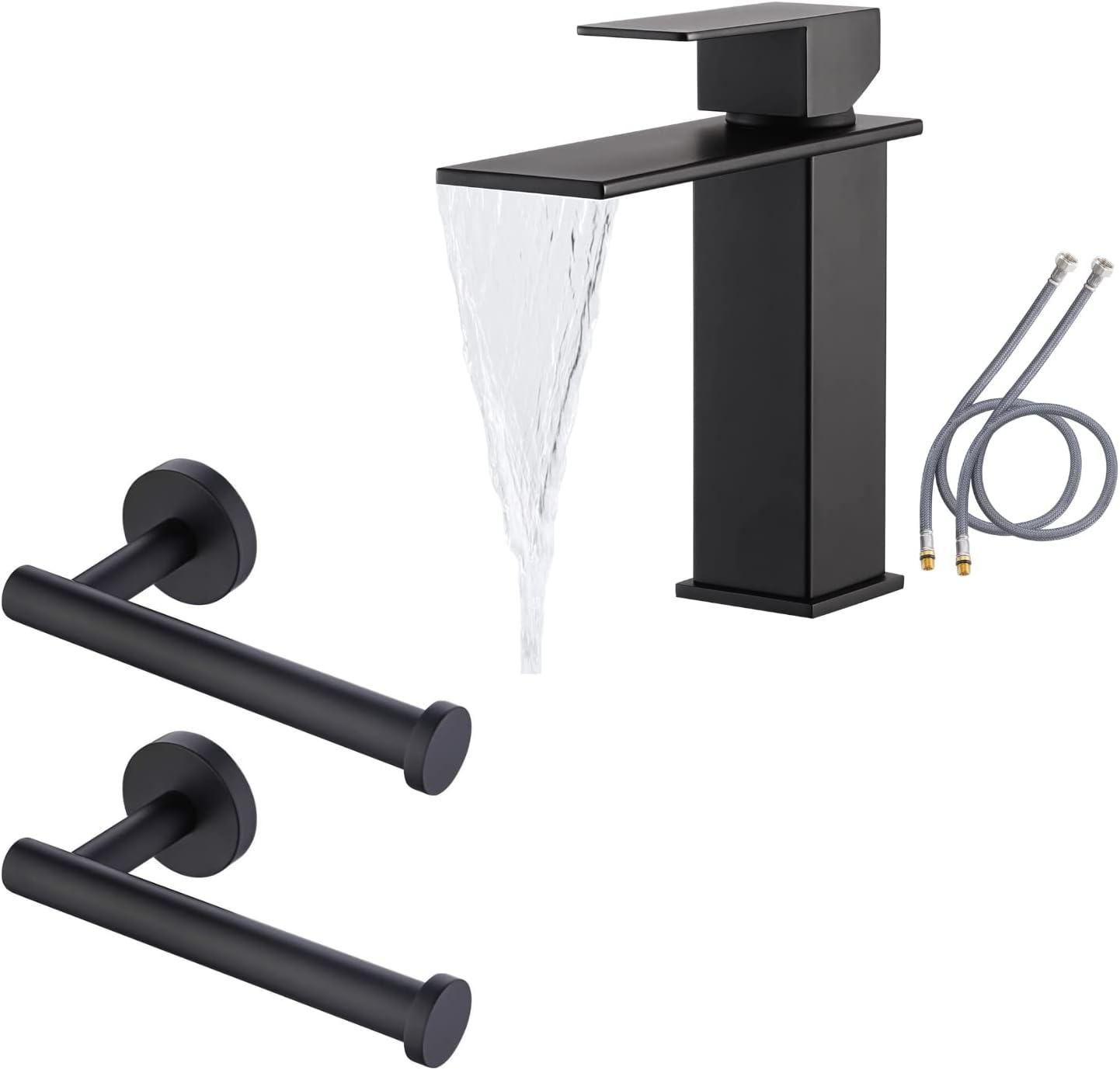 KES Bathroom Sink Faucet & Toilet Paper Holder, Matte Black, L3158ALF-BK+A2175S12-BK-P2