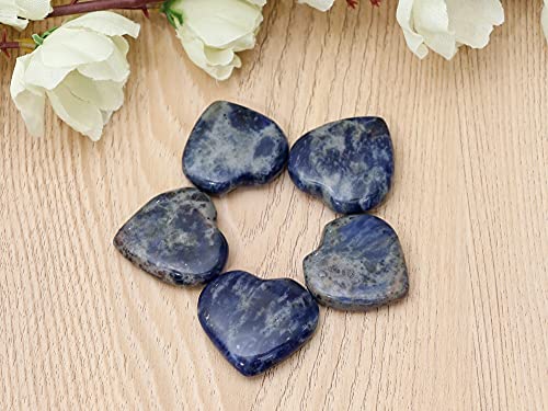 Crocon® 5 Pcs Sodalite Heart stone 25mm Mini Heart Shape gemstone Puff Stones Set 400+ Carats Pocket Crystal Healing Tumble Collection Palm Worry Stone Good Luck Meditation Gift Craft Home Decor - Image 4