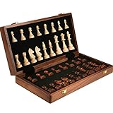 □ Aveo Schachspiel Holzschach, faltbares Schachspielbrett mit tragbarem, klappbarem Innenlager Reiseschachspielbrett Schach (Größe : 39cm)
