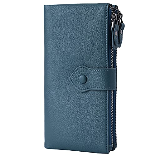 Image of Bveyzi Women Soft Leather RFID Blocking Bifold Slim Wallets Ladies Credit Card Holder Double Zipper Pocket | Soft