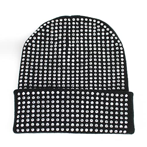 Bonnet d'hiver en tricot noir et strass pour vos sorties sous la neige