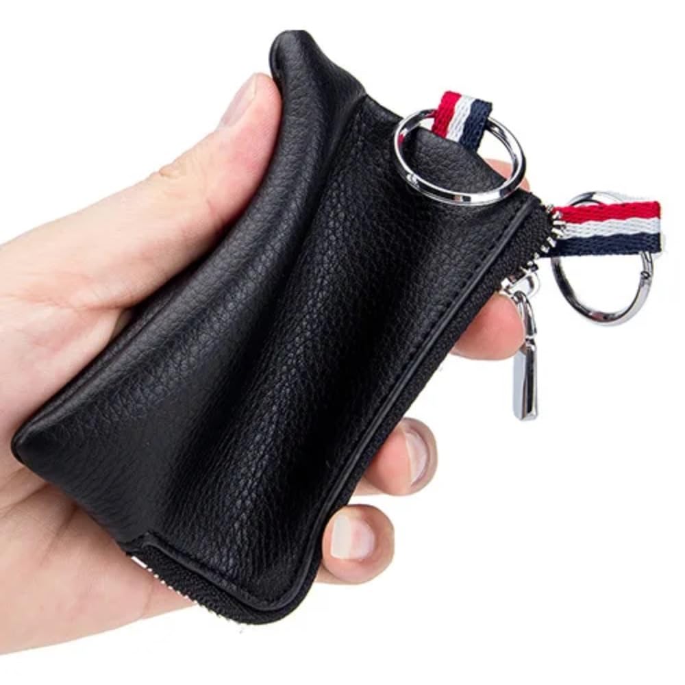 Zense - Porte-Monnaie en Cuir Noir avec Porte-clés ZA0011