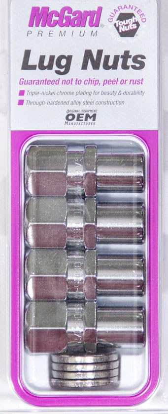 Image of MCGARD Lug Nut, Premium, 12 mm x 1.50 Right Hand Thread, 13 /16 in Hex Head, 0.746 in Shank, Open End, Washers Included, Steel, Chrome, Set of 4