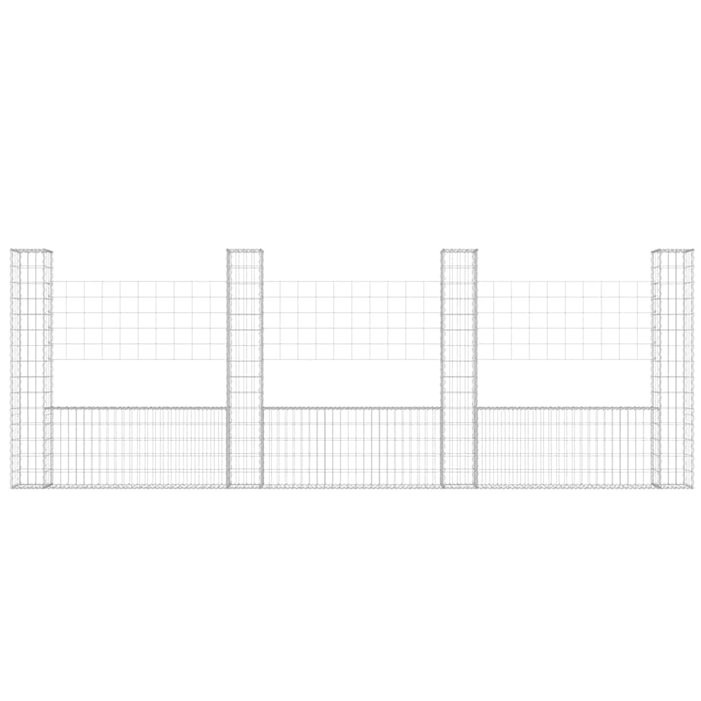 Gabionenkorb U-Form mit 4 Säulen Eisen Silber 380x20x150 cm