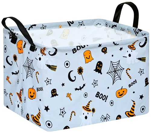 Image of MAIZMZ Halloween Storage Basket Pumpkin Ghost Gift Basket for Kids Foldable Toy Box Waterproof Organizer Bin Laundry Nursery Hamper for Home Office Dorm Closet Shelf
