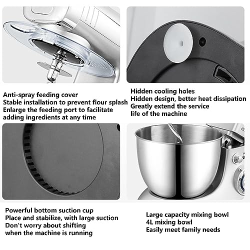 Stand Mixers for Baking 6 Speed Food Mixers with 4L Mixing Bowls Includes Wire Whisk, Flat Beater, Dough Hook Optional Attachements Meat Grinder & Juicer for Home Kitchen Baking 1000W (Color : Pink M - Image 8