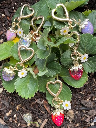 Agromusk Cute Strawberry Keychain,Bag Charms,Kawaii Heart Flower Daisy Key chains Accessories Decor for Girls Purse Gift2