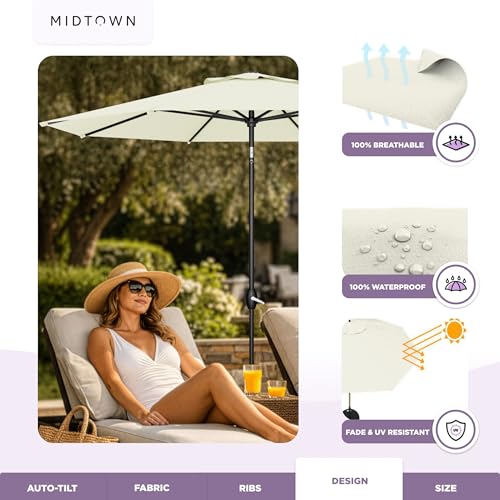 Image of Midtown Umbrellas Lean - 9 Ft Patio Umbrella, Canvas Natural Canopy